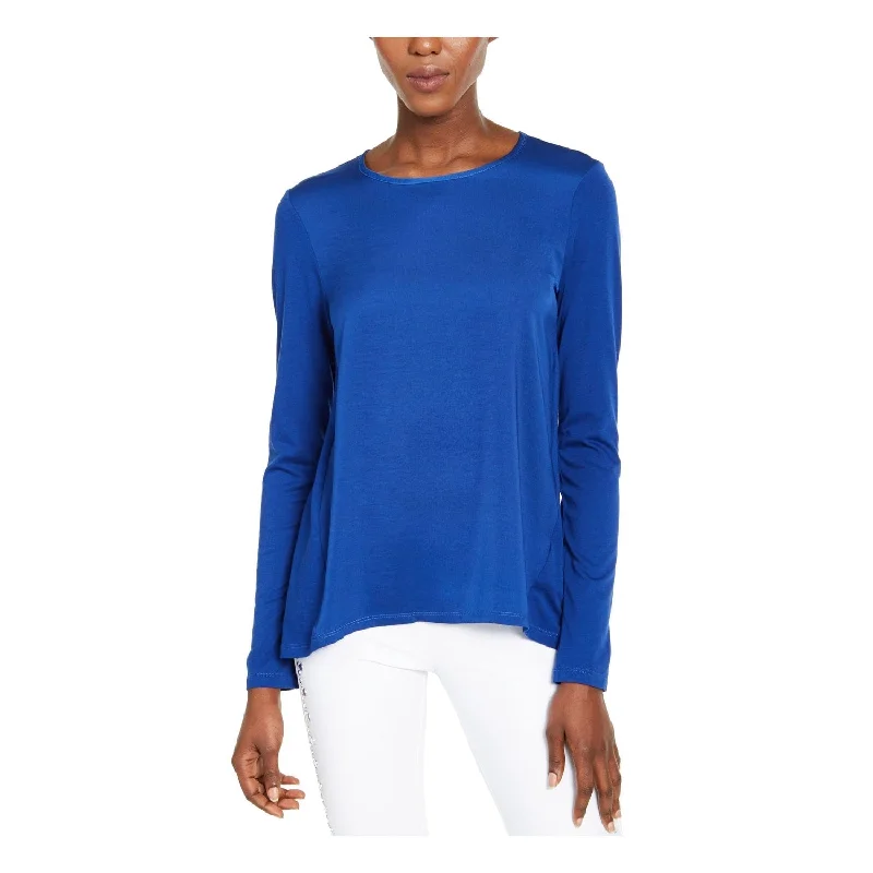 Michael Kors Women's Long Sleeve Crew Neck Blouse Top Blue Size Large