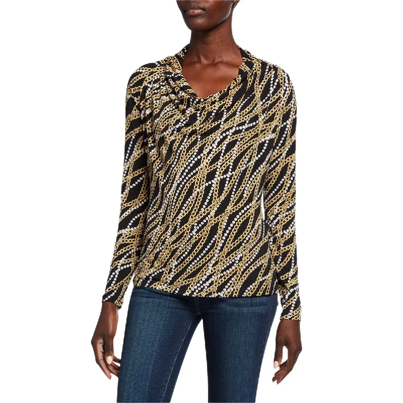 Michael Kors Women's Printed Long Sleeve Cowl Neck Top Black Size Small