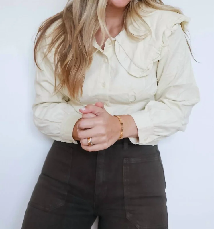 Miranda Long Sleeve Corduroy Collared Blouse In Beige