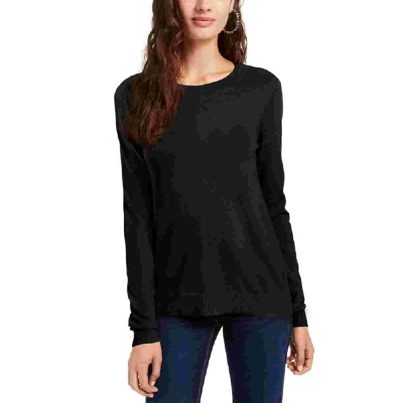 Planet Gold Women's Solid Long Sleeve Jewel Neck Top Black Size Small