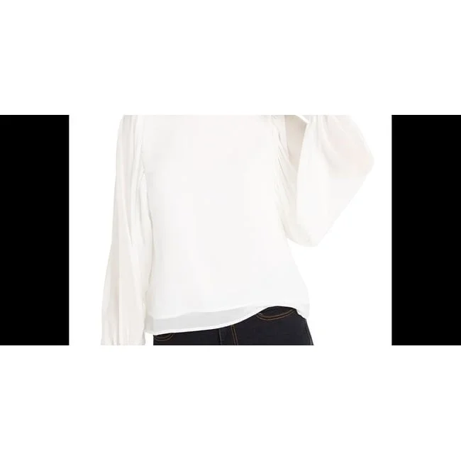 Q+A Women's Long Sleeve Jewel Neck Top White Size X-Small