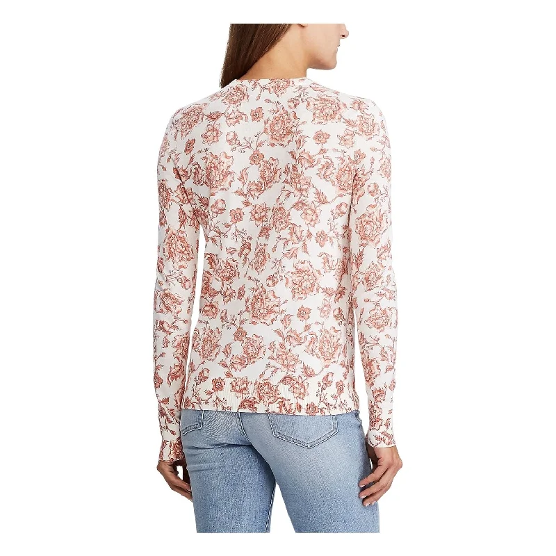 Ralph Lauren Women's Floral Long Sleeve Jewel Neck Top Brown Size Small