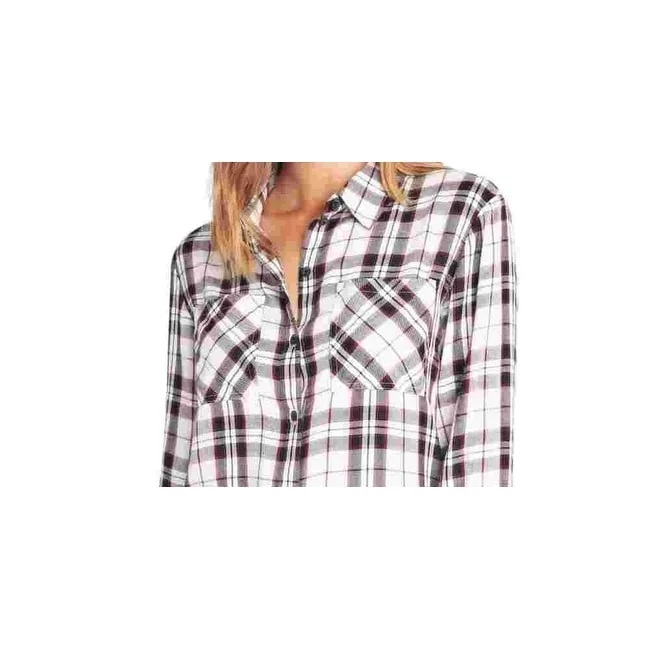 Sanctuary Women's Plaid Long Sleeve Collared Button Up Top White Multi Size X-Small