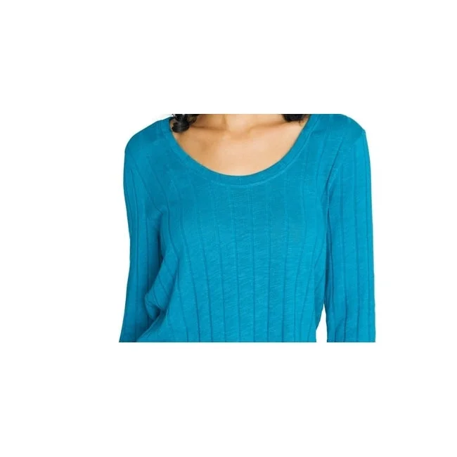 Sanctuary Women's Ruby Ribbed Long Sleeve Cotton Blend Tee Blue Size X-Large