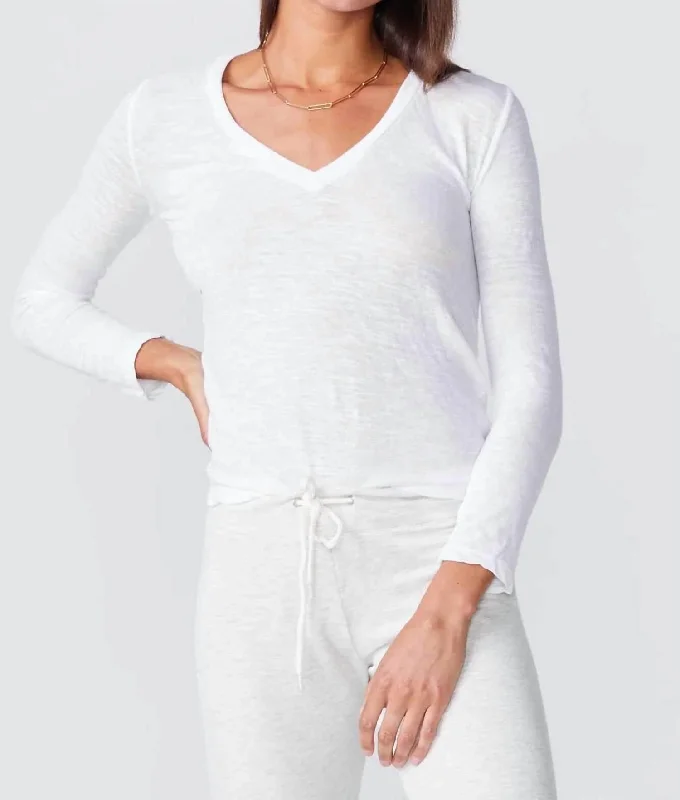 Textured Fitted Long Sleeve Tee In White