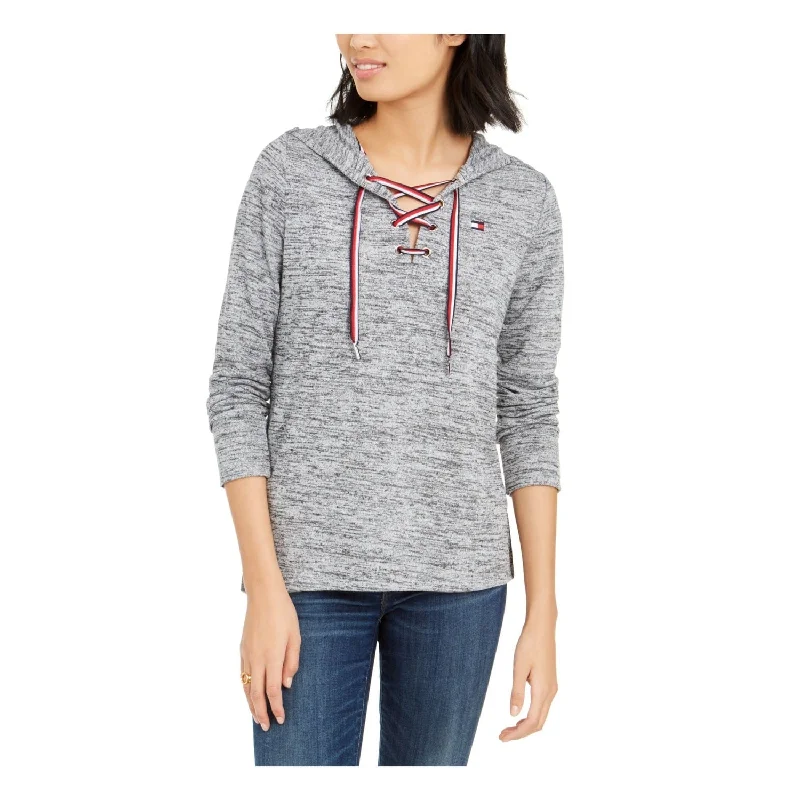 Tommy Hilfiger Women's Long Sleeve Hooded Top Gray Size X-Small