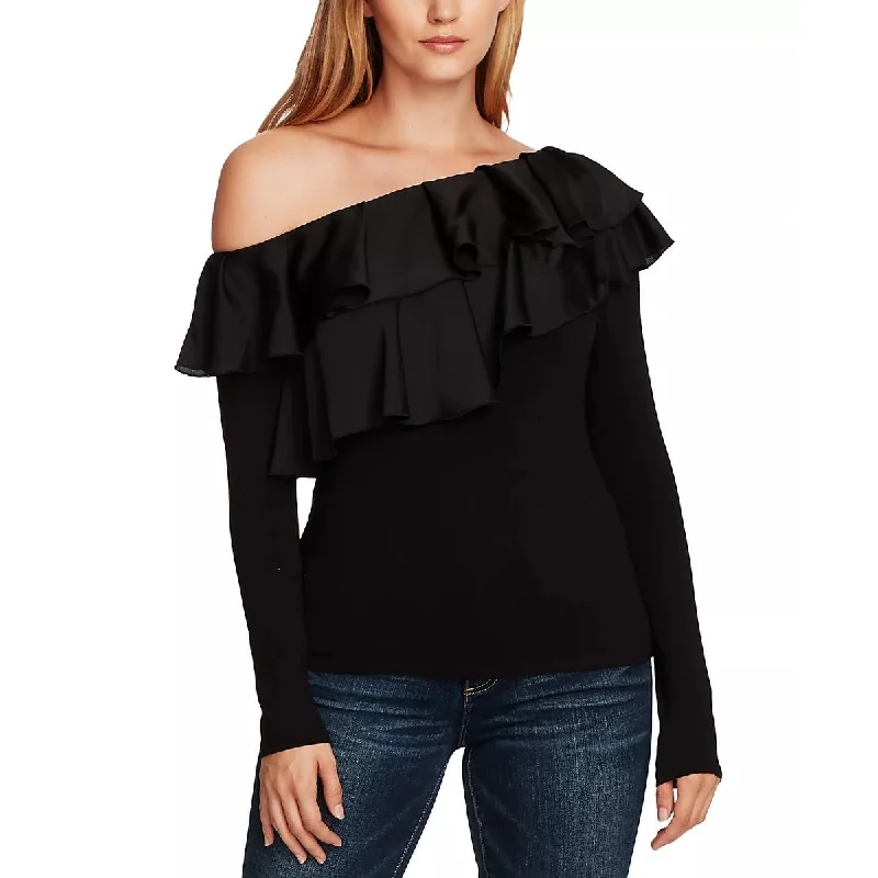 Vince Camuto Women's Ruffled Long Sleeve Off Shoulder Top Black Size Petite Medium