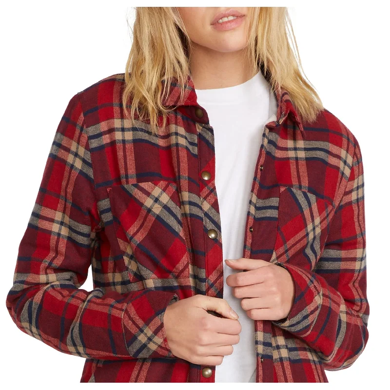 Volcom Women's Plaid About You Long Sleeve Red Size X-Large