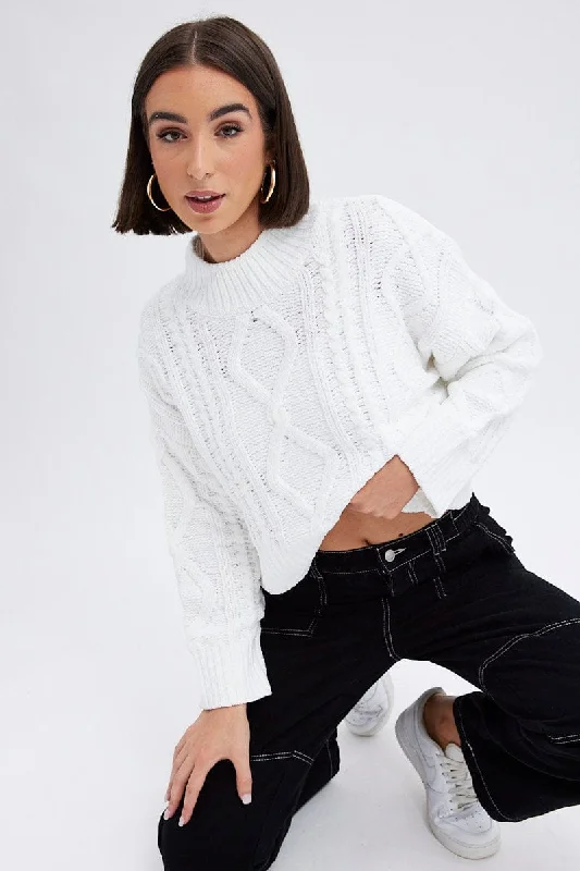 White Cable Knit Jumper Long Sleeve