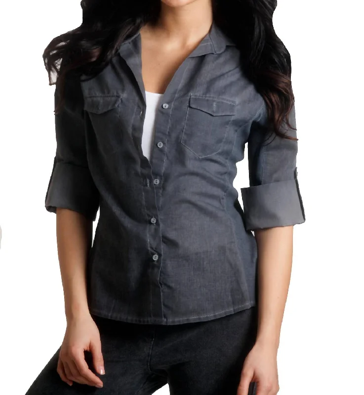 Button-Front Oil-Washed Shirt In Gray