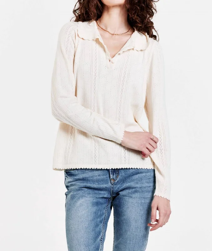 Elizabeth Button Front Henley Shirt In Cream