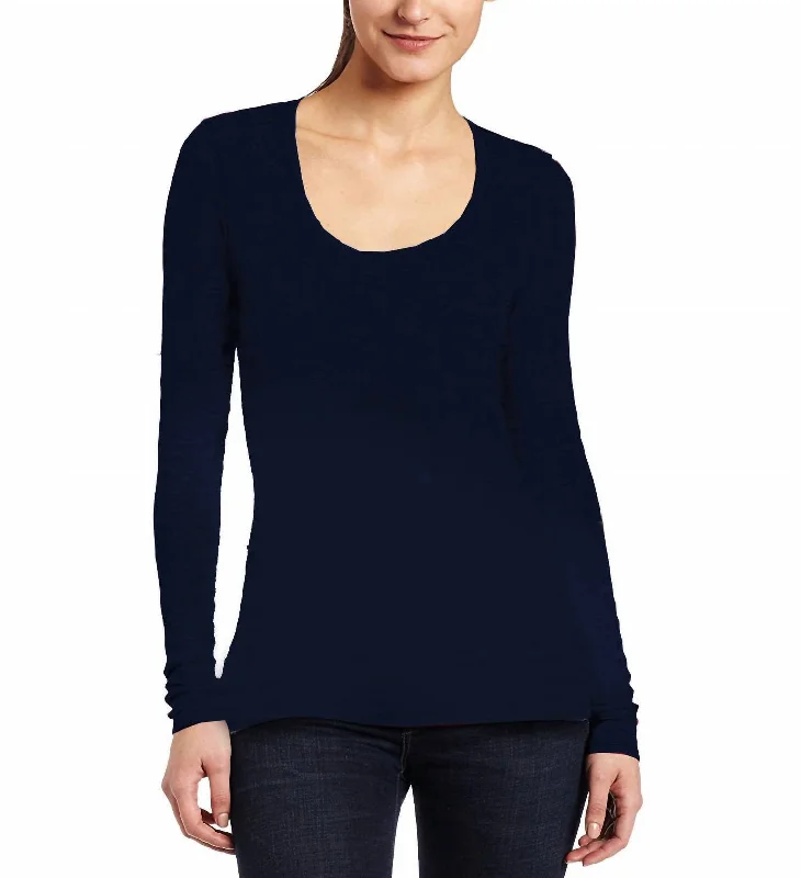 Jessica U-Neck Long Sleeve Shirt In Night Iris Blue