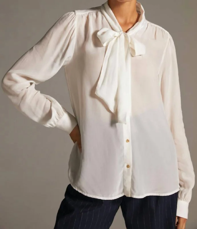 Lightweight Shirt With Ribbon Collar In White