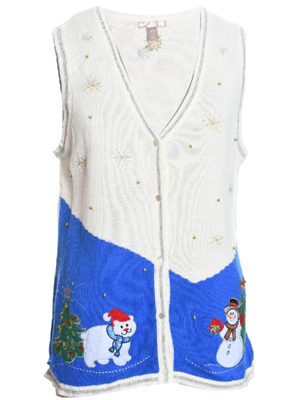 Polar Bear Design Christmas Sweater Vest - L