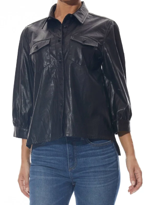 Puff Sleeve Vegan Western Shirt In Black