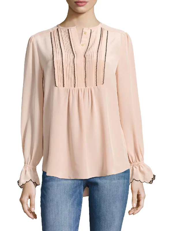 Regina Semi Sheer Long Sleeve Silk Shirt Blouse in Blush