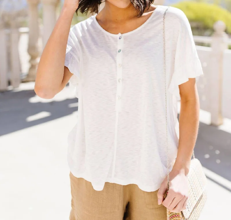 Ruffled Sleeve Button Down Shirt In White