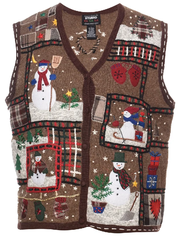 Snowman Christmas Sweater Vest - L