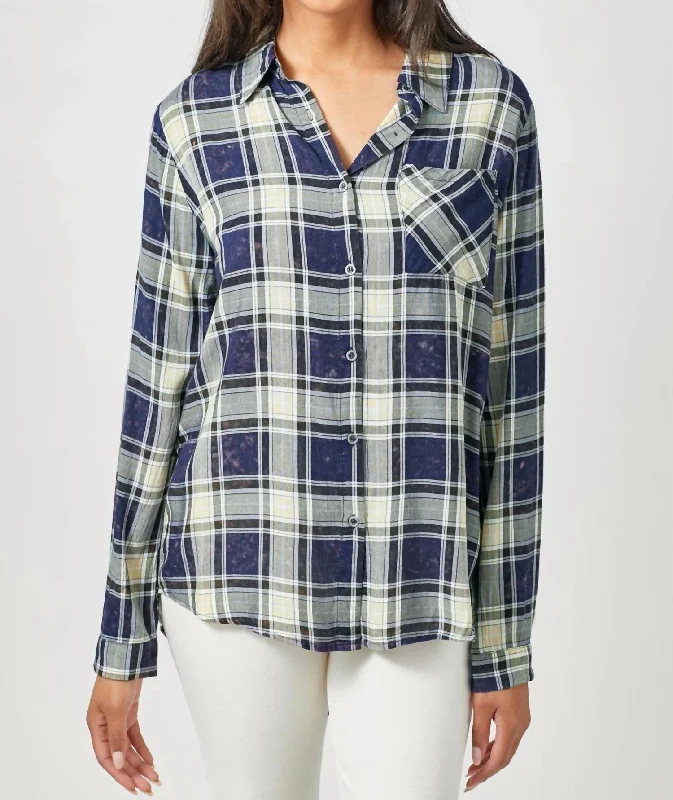 Washed Plaid Button Down Shirt In Navy