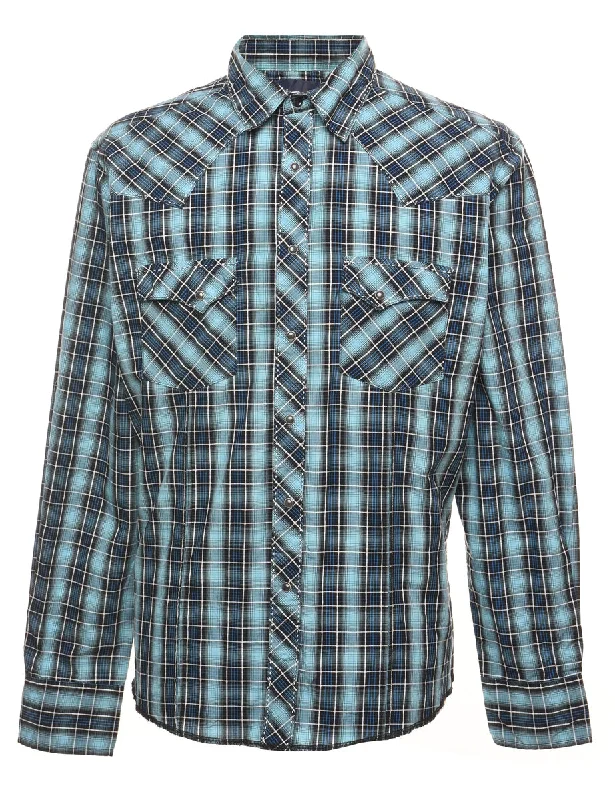 Wrangler Navy & Light Blue Checked Shirt - L