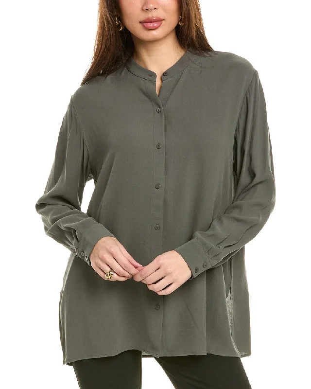 EILEEN FISHER Mandarin Collar Silk Shirt