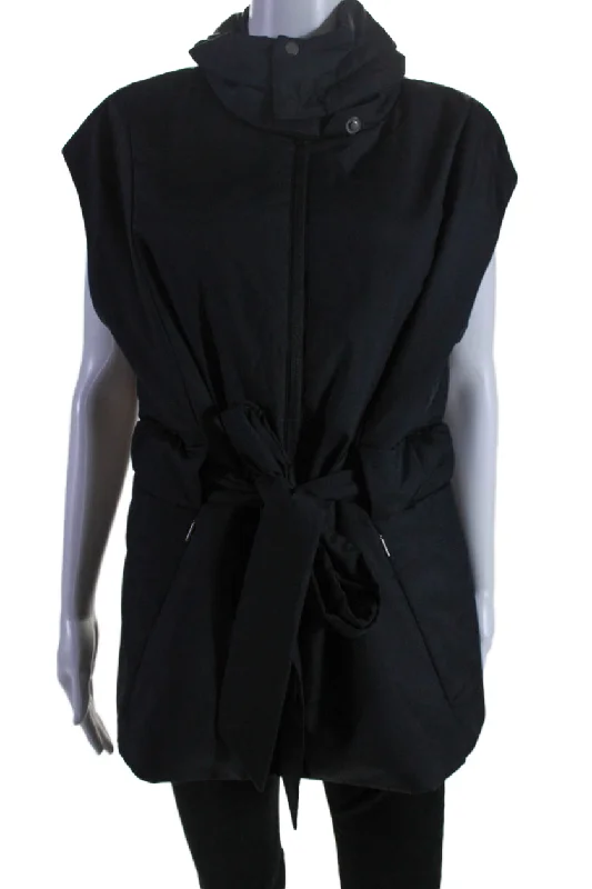 Aday Womens 2 Pocket High Neck Sleeveless Zip Up City Summits Vest Black