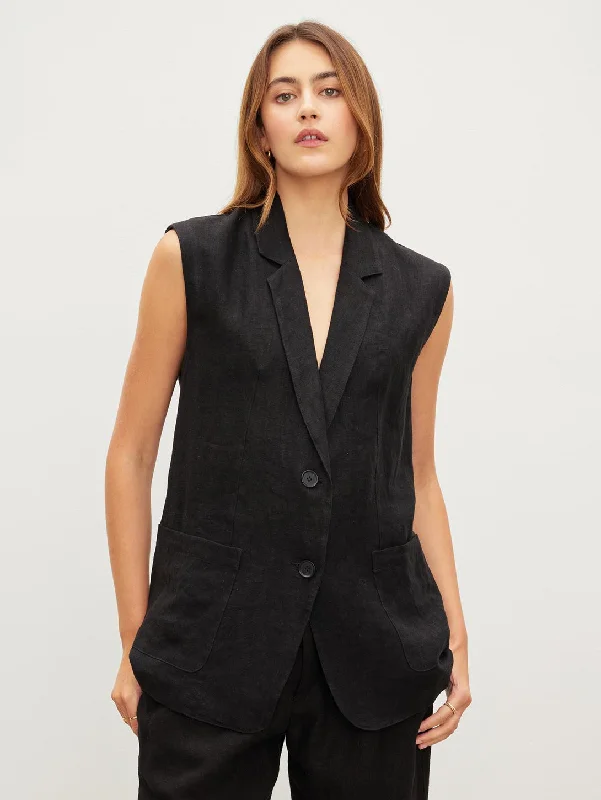 Bethan Linen Vest - Black