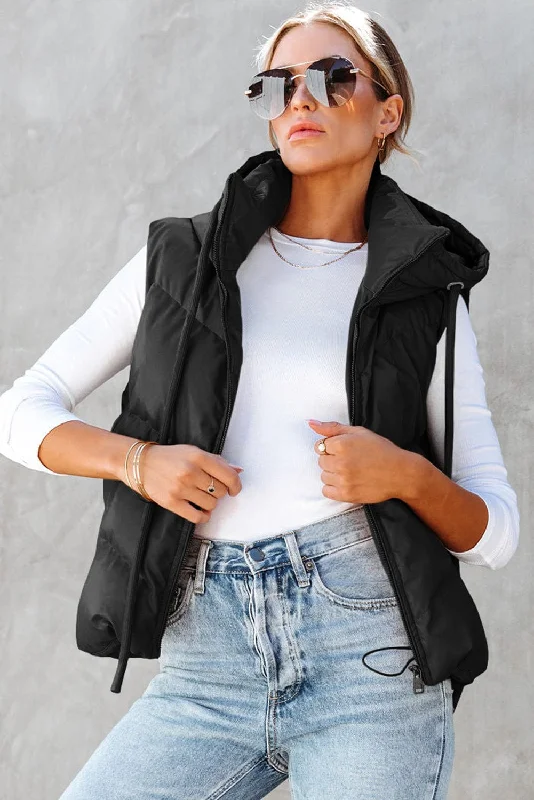 Black Puffer Vest with Hood