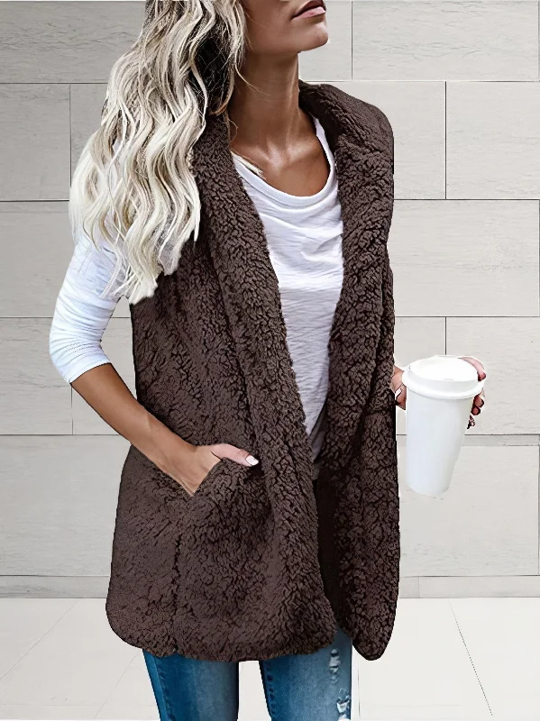 Hooded Teddy Vest with Pockets