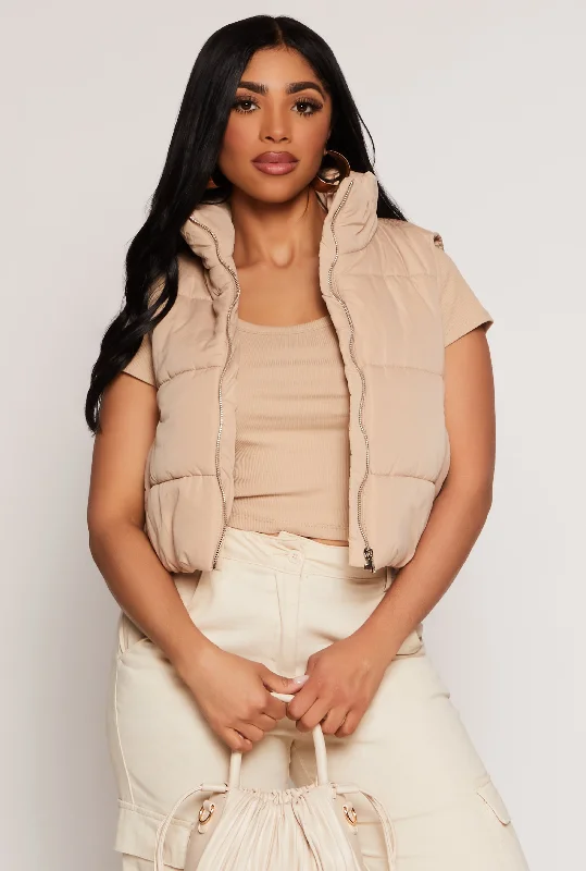 Zip Front Cropped Puffer Vest