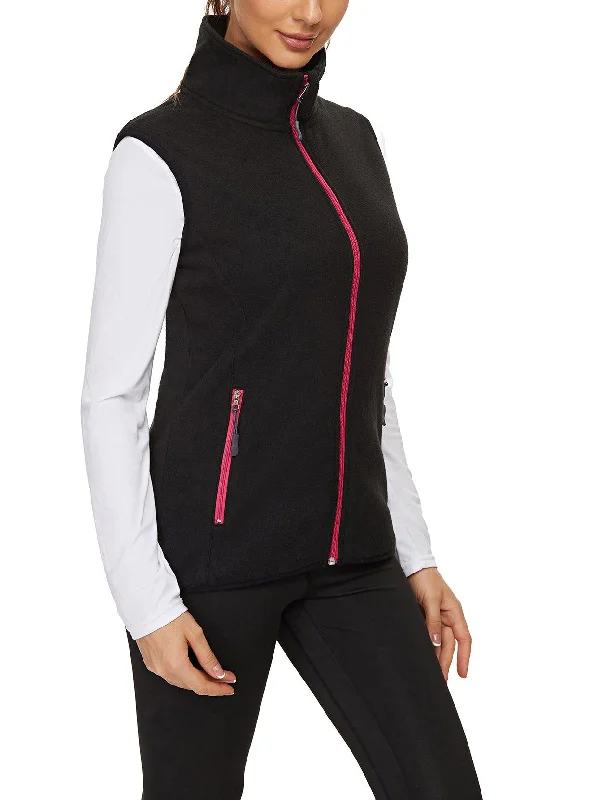 Ladies Sleeveless Jacket-?SO® Black with Rose Red Zipper Fleece Outdoor Short Running Vest Fleece Vest Riding Vest Softshell Vest Sleeveless Jacket Lightweight Elegant Windproof Warm with Zip for Running Hiking Winter