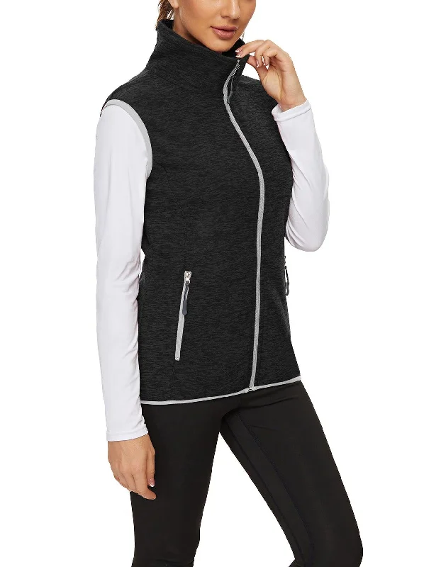 Ladies Sleeveless Jacket-?SO® Black Gray with Light Gray Zipper Fleece Outdoor Short Running Vest Fleece Vest Riding Vest Softshell Vest Sleeveless Jacket Lightweight Elegant Windproof Warm with Zip for Running Hiking Winter