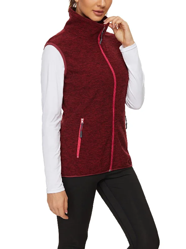 Ladies Sleeveless Jacket-?SO® Red with Light Red Zipper Fleece Outdoor Short Running Vest Fleece Vest Riding Vest Softshell Vest Sleeveless Jacket Lightweight Elegant Windproof Warm with Zip for Running Hiking Winter