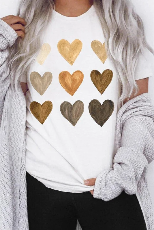 Casual Heart Print Crew Neck Loose Short Sleeve Sports T-Shirt