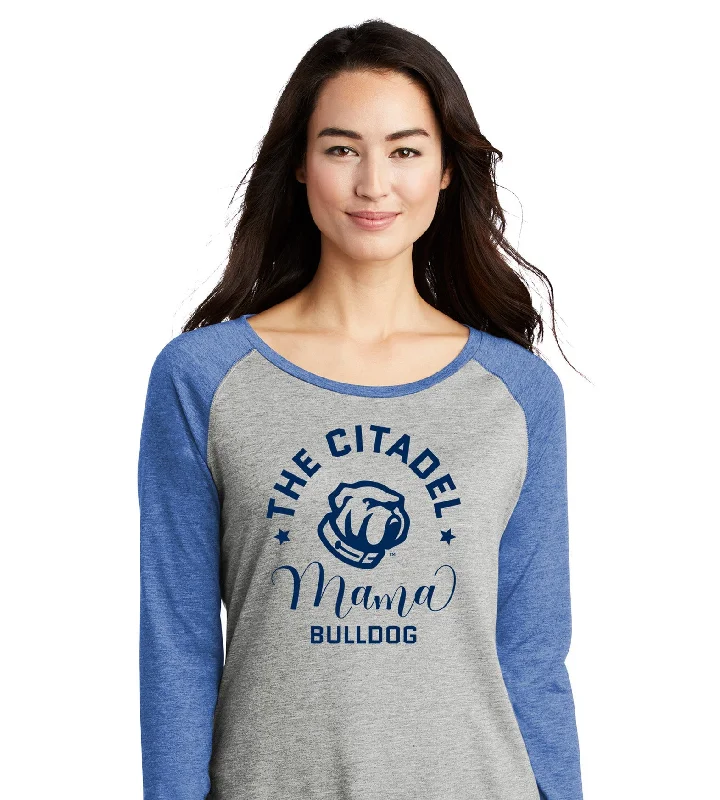 The Citadel, Mama Bulldog Ladies Long Sleeve Tri-Blend Wicking Scoop Neck Raglan Tee Shirt