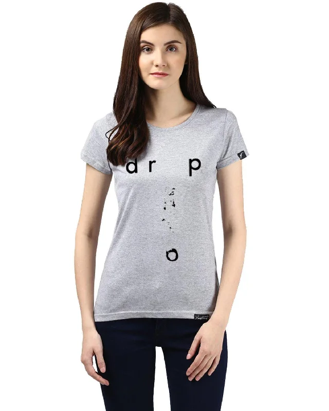 Womens Half Sleeve Drop Printed Grey Color Tshirts