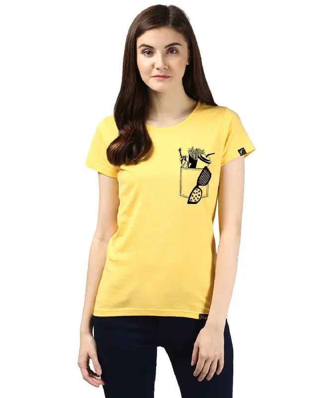 Womens Half Sleeve Frenchfry Printed Yellow Color Tshirts