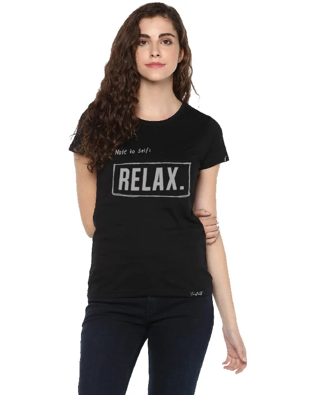 Womens Half Sleeve Noterelax Printed Black Color Tshirts