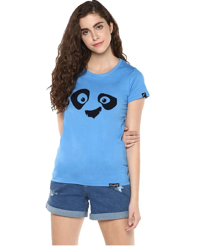 Womens Half Sleeve Pandaeyes Printed Blue Color Tshirts