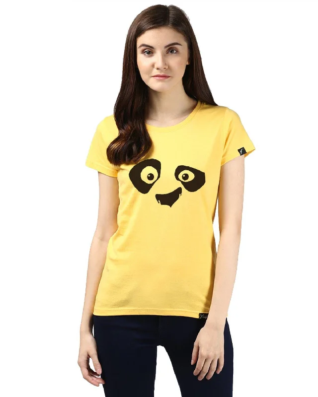 Womens Half Sleeve Pandaeyes Printed Yellow Color Tshirts