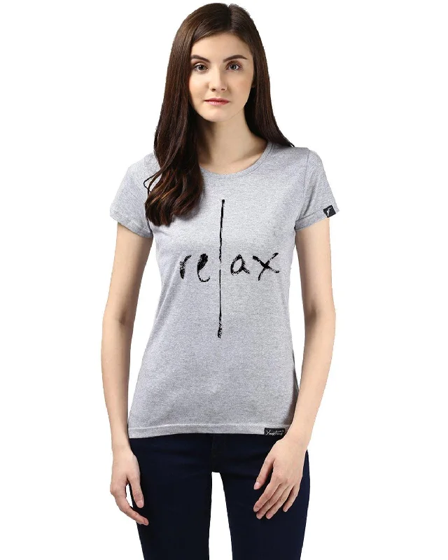 Womens Half Sleeve Relax Printed Grey Color Tshirts