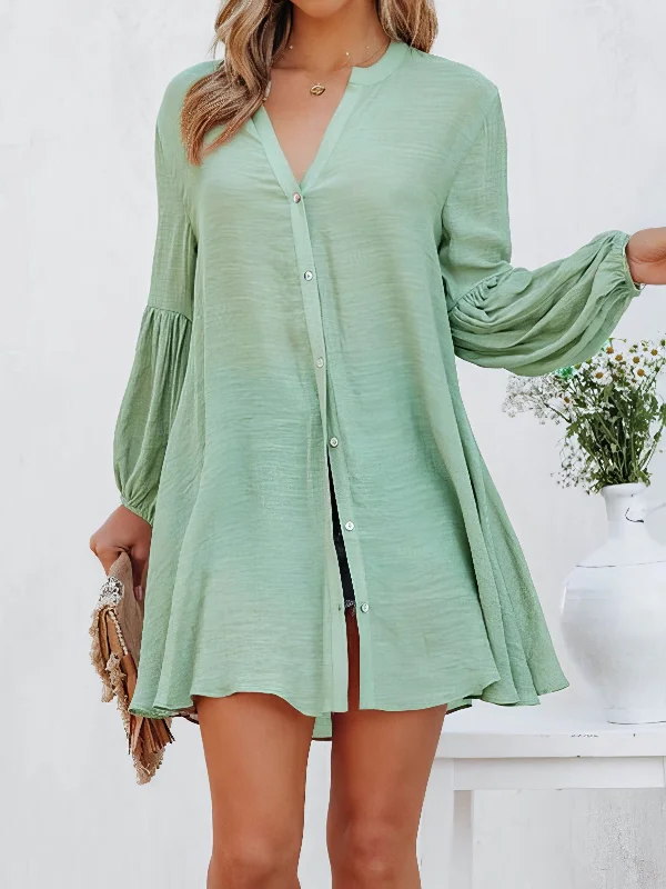 Elegant Button-Adorned Ruffled Sleeve Top