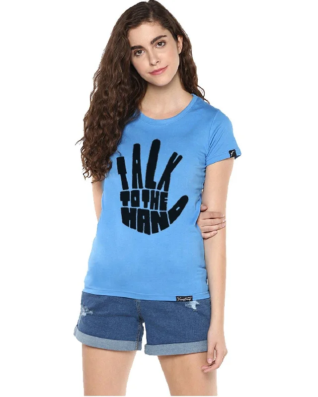 Womens Half Sleeve Talk Printed Blue Color Tshirts