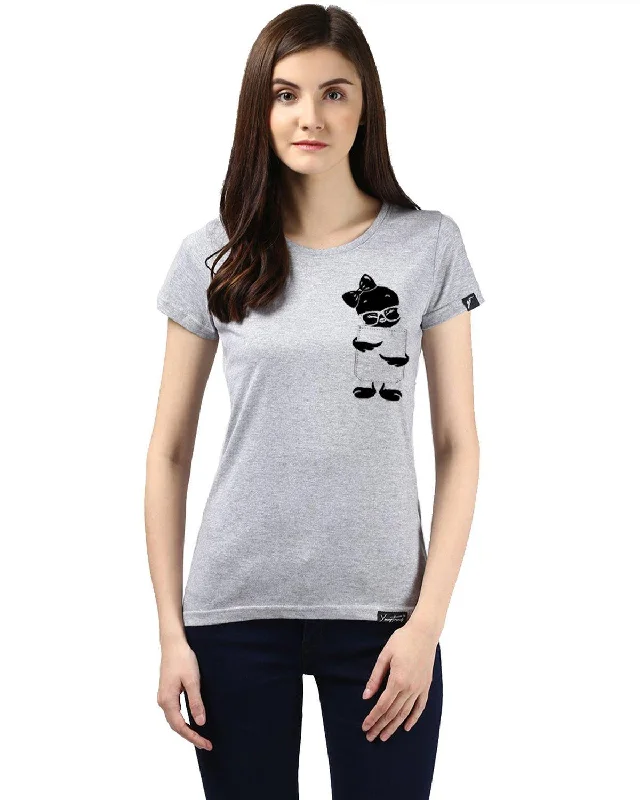 Womens Half Sleeve Tweety Printed Grey Color Tshirts