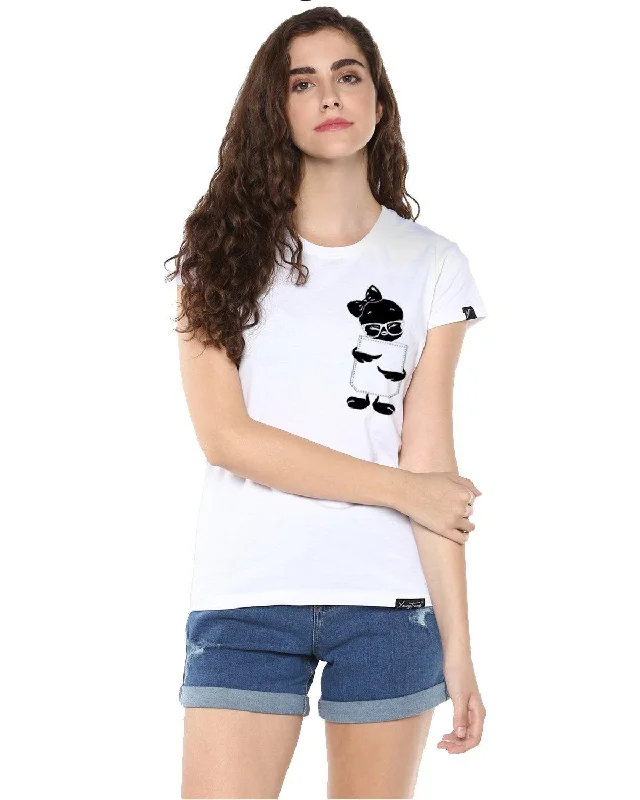 Womens Half Sleeve Tweety Printed White Color Tshirts