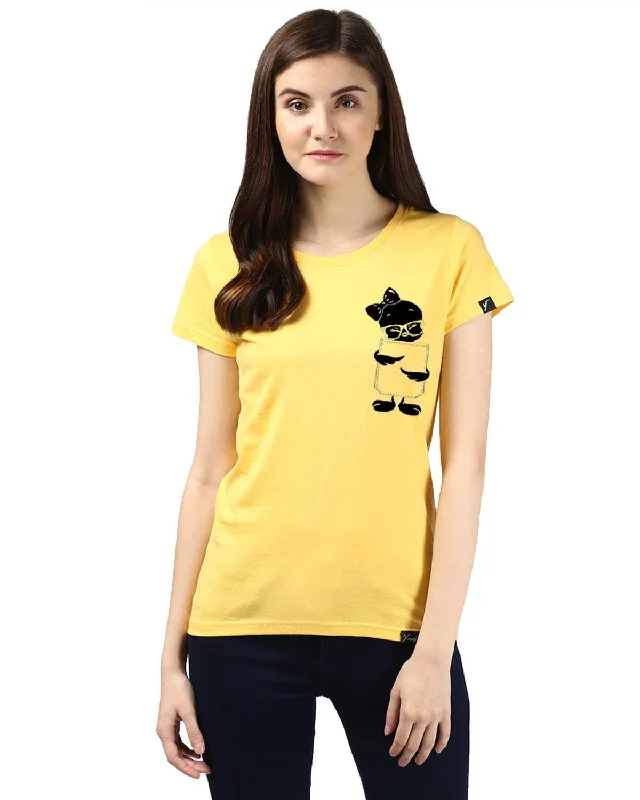 Womens Half Sleeve Tweety Printed Yellow Color Tshirts