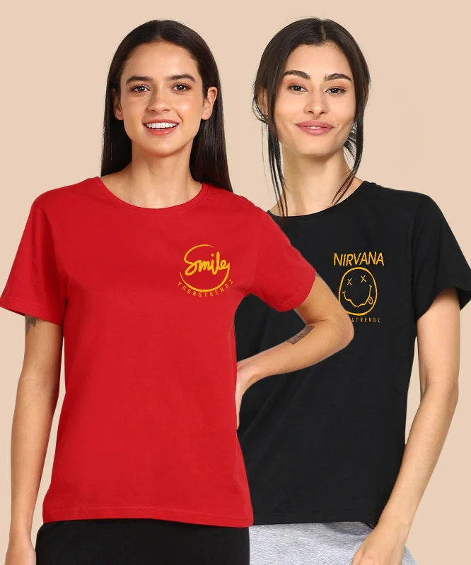 Womens Regular Fit  Combo Printed T Shirt