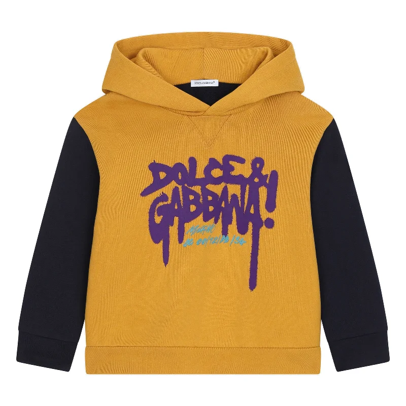 Yellow & Blue Logo Print Hoodie