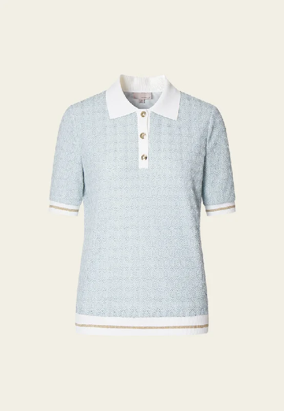 Light Blue Knit Pattern Polo Shirt