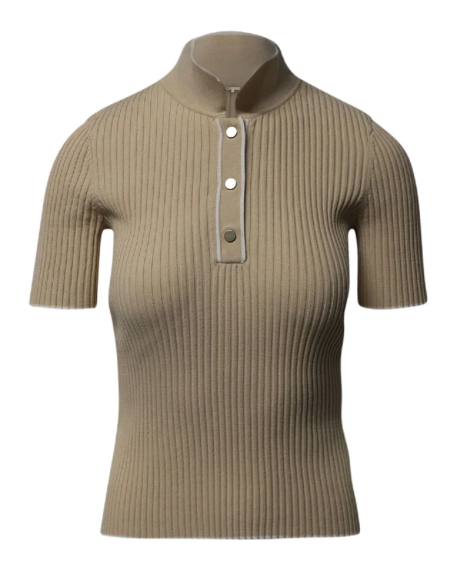 Maje Ribbed Polo Shirt in Beige Viscose